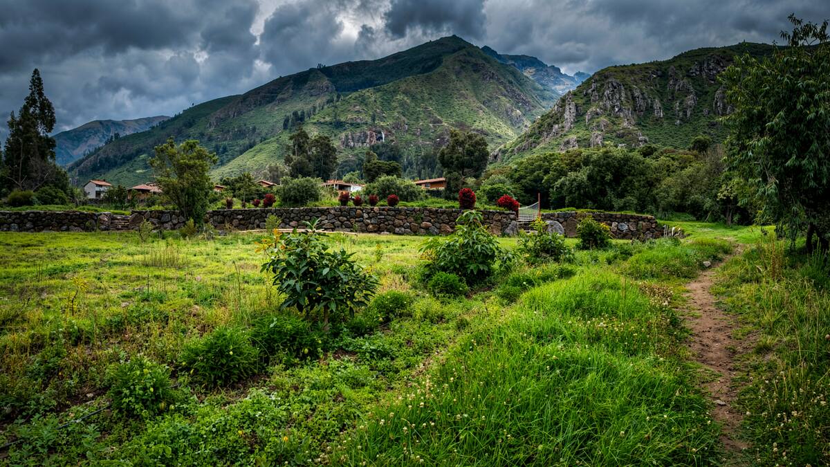 Valle verde y montañas alrededor de la propiedad