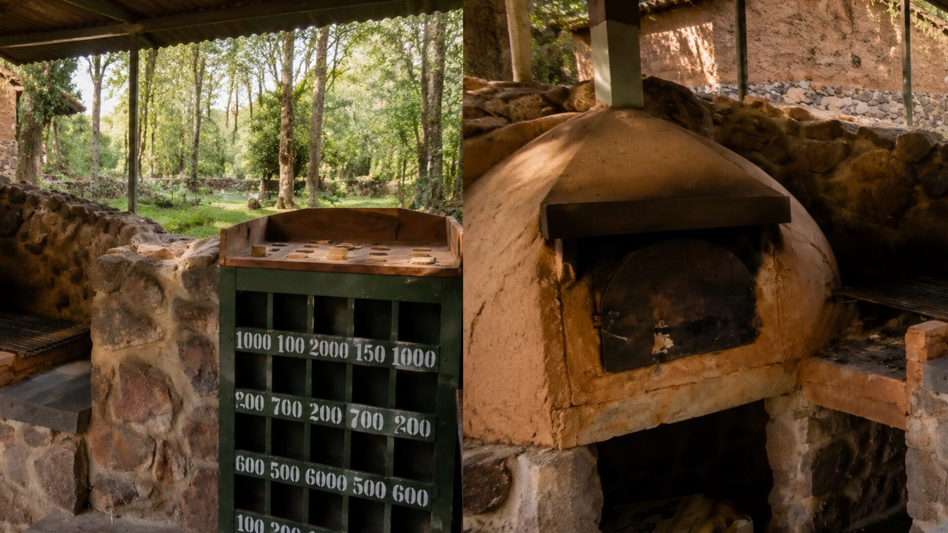 Horno de barro tradicional y zona de parrilla exterior