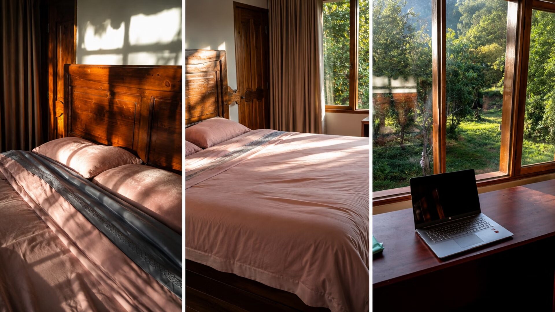 Habitación con cama king tamaño grande y ventana con vista al valle