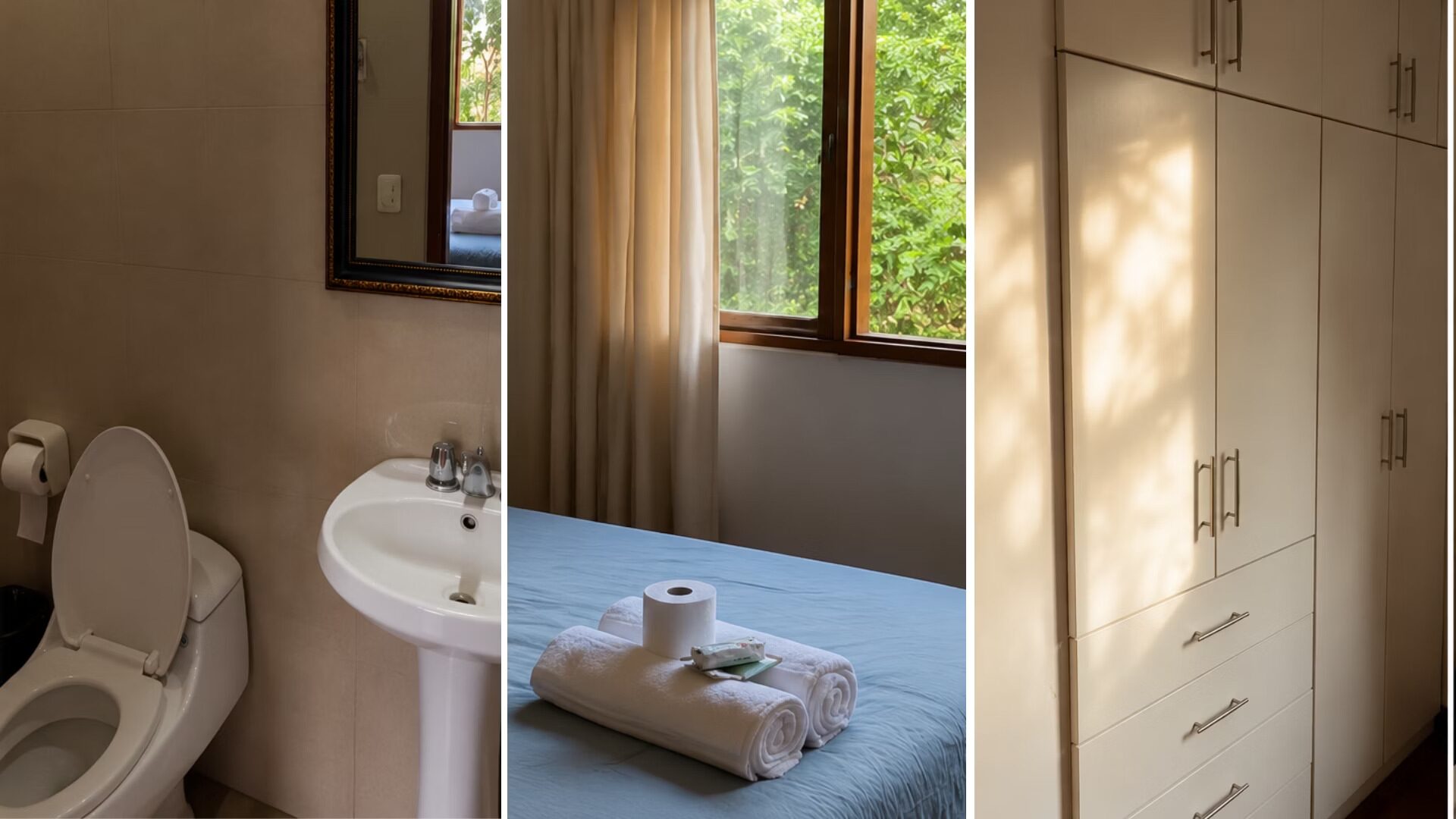 Baño completo con vestidor y toallas dispuestas